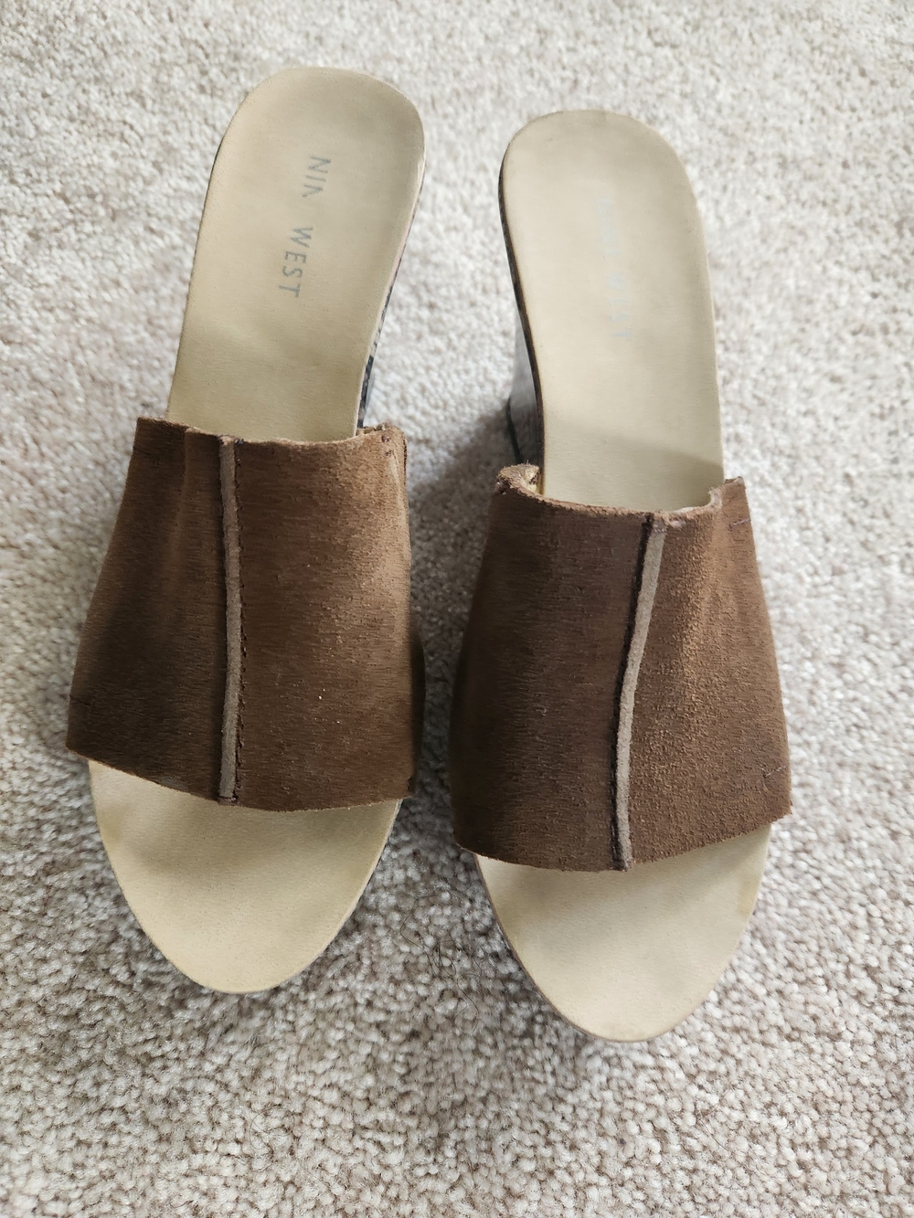 Nine West Brown Suede Wedge  Slide Sandals